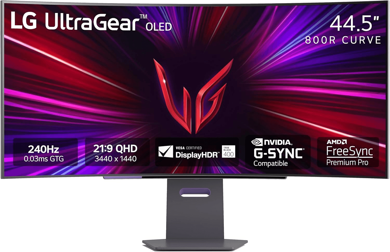 LG 45GS95QE Ultragear OLED Curved Gaming Monitor 45-Inch WQHD 800R 240Hz 0.03ms DisplayHDR True Black 400 AMD FreeSync Premium Pro NVIDIA G-Sync HDMI 2.1 DisplayPort Tilt/Height/Swivel Stand - Black