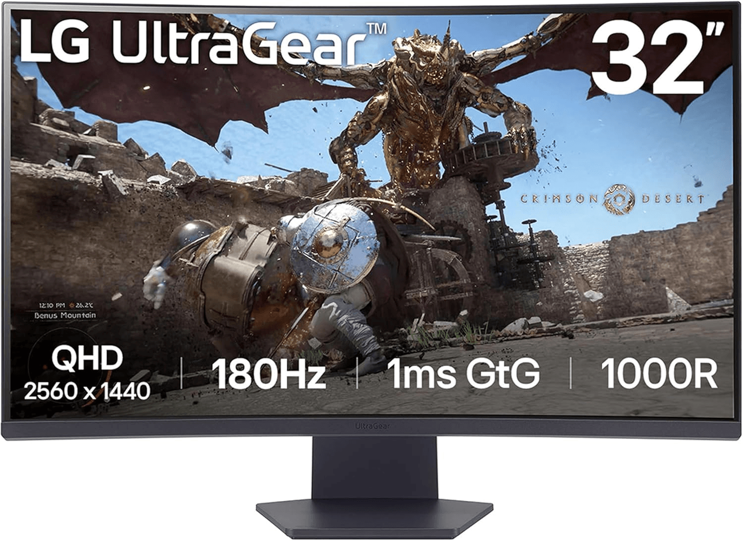 LG 32GS60QC-B Ultragear 32-inch Curved Gaming Monitor QHD (2560x1440) 180Hz 1ms 1000R AMD FreeSync HDR10 HDMIx2 DisplayPort Borderless Design Black Stabilizer DAS Crosshair FPS Counter - Black