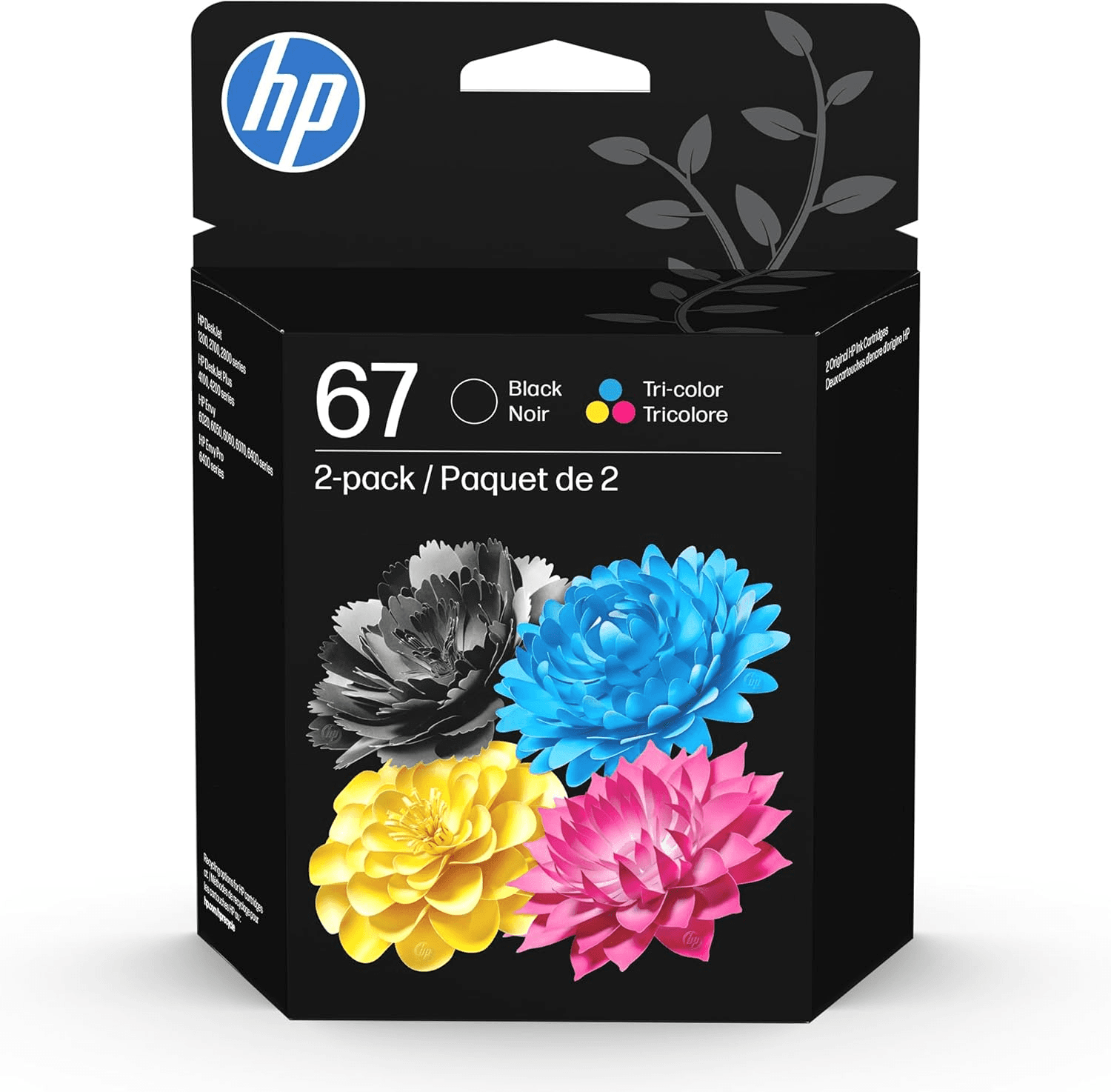 HP 67 Black/Tri-Color Ink Cartridges (2-Pack) | Works with DeskJet 1255, 2700, 4100, Envy 6000, 6400 | Instant Ink Eligible | 3YP29AN | Packaging May Vary