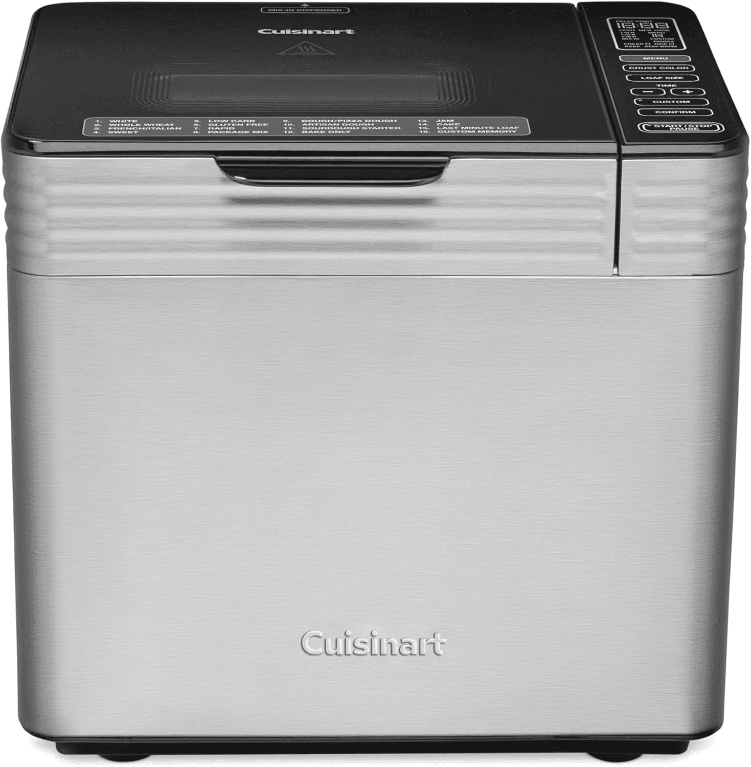 Cuisinart Bread Maker Machine, Stainless Steel Convection Bread Machine with 16 Menu Options, 3 Loaf Sizes Up to 2 Lb., 3 Crust Colors, Includes Measuring Cup, Spoon & Kneading Hook, CBK-210