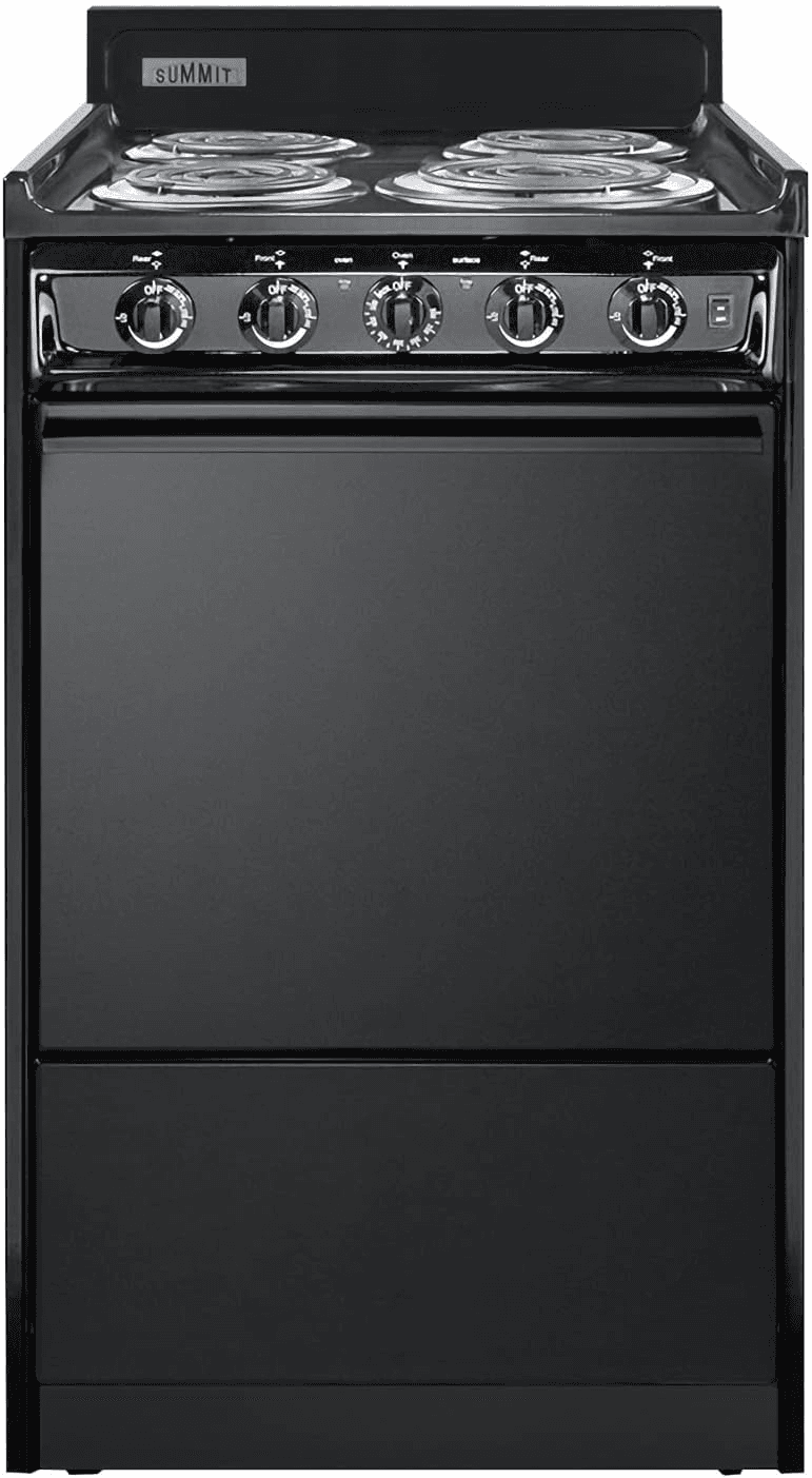 Summit TEM110C 20"" Freestanding Electric Range with 4 Coil Elements 2.46 cu. ft. Oven Capacity Chrome Drip Pans Storage Drawer Indicator Lights in Black